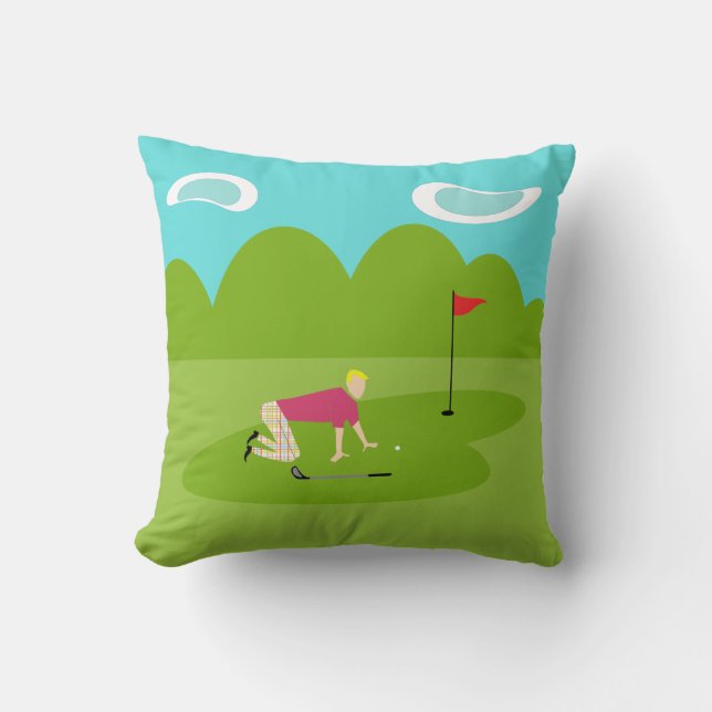 Retro Golfer Throw Pillow (Front)