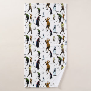 Retro Golfers Pattern Illustrations Bath Towel