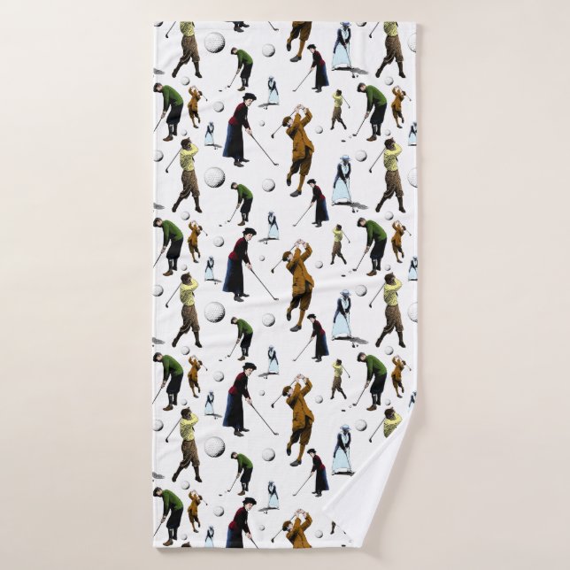 Retro Golfers Pattern Illustrations Bath Towel (Bath Towel)