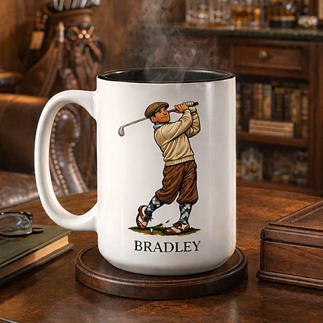 Retro Golfing Personalised Name Coffee Mug (Creator Uploaded)