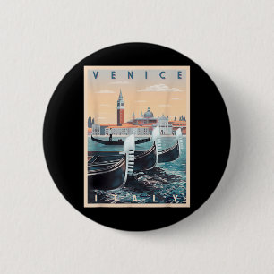 Retro Gondola Boats With Venice Skyline Italy 6 Cm Round Badge
