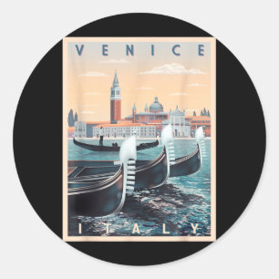 Retro Gondola Boats With Venice Skyline Italy Classic Round Sticker