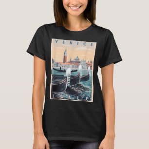 Retro Gondola Boats With Venice Skyline Italy T-Shirt