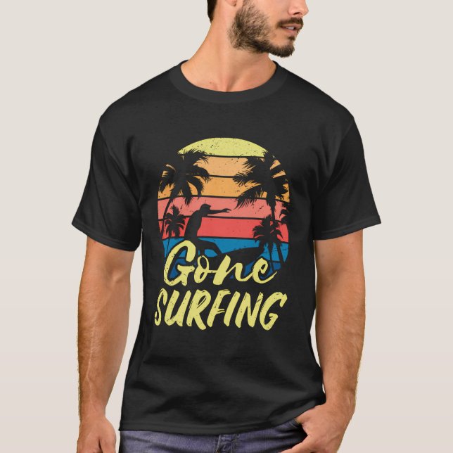 Retro Gone Surfing Water Sports Surfboard Surfer T-Shirt (Front)