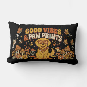 Retro Good Vibes and Paw Prints Golden Retriever Lumbar Cushion