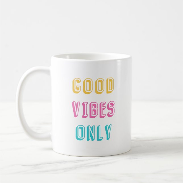 Retro Good Vibes Only Colorful Typography Coffee Mug (Left)