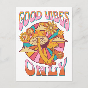 Retro Good Vibes Only Mushroom Postcard