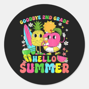 Retro Goodbye 2nd Grade Hello Summer End Of School Classic Round Sticker