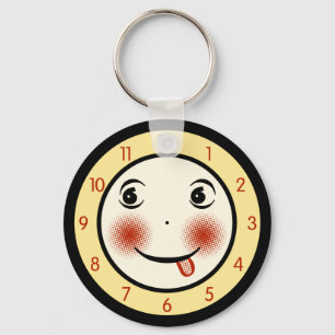 Retro Goofy Clock Face Key Ring
