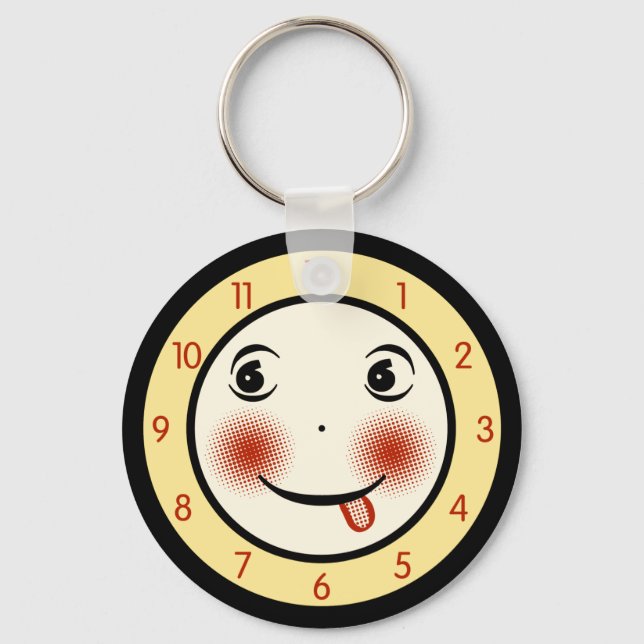 Retro Goofy Clock Face Key Ring (Front)