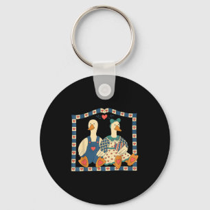 Retro Goose Couple Valentine Day Funny Cute Duck L Key Ring