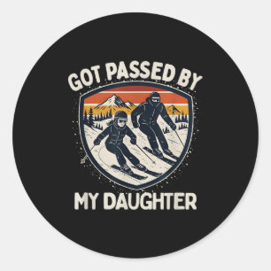 Retro Got Ped By My Daughter Skiing, Funny Dad Ski Classic Round Sticker