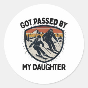 Retro Got Ped By My Daughter Skiing, Funny Dad Ski Classic Round Sticker