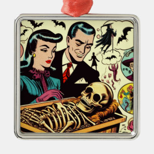 Retro Goth Couple Comics Metal Ornament