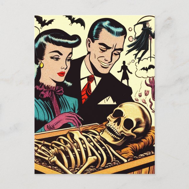 Retro Goth Couple Comics Postcard (Front)