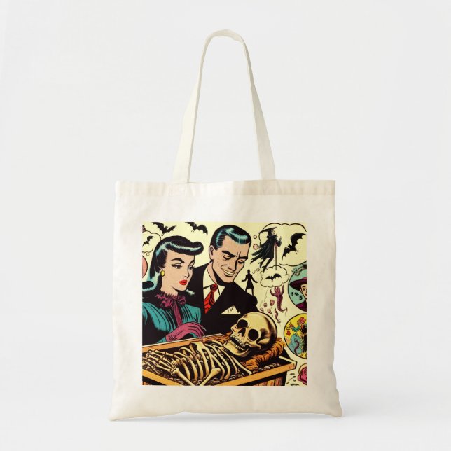 Retro Goth Couple Comics Tote Bag (Front)
