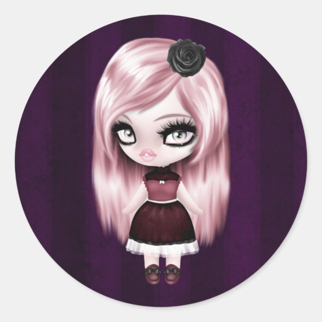Retro Goth Gothic Doll Classic Round Sticker (Front)