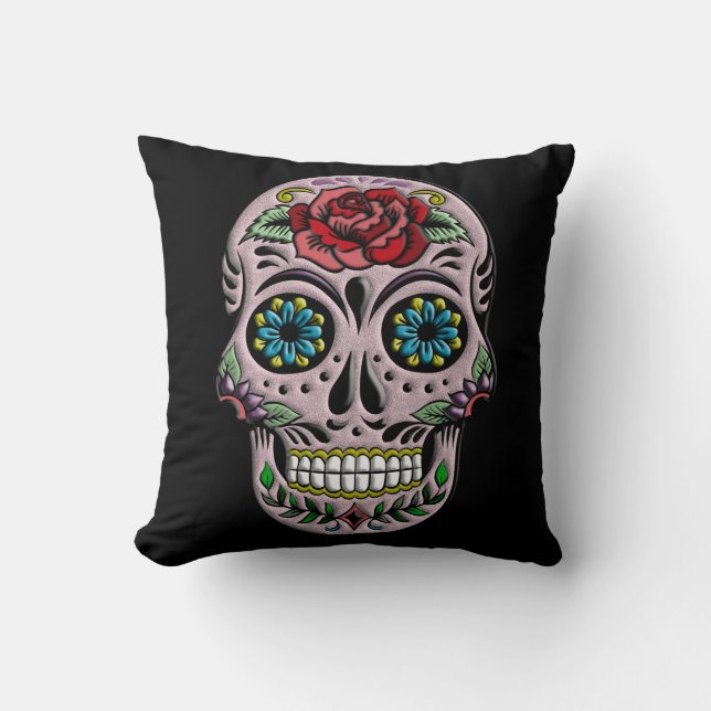 Retro Goth Sugar Skull Cushion (Front)