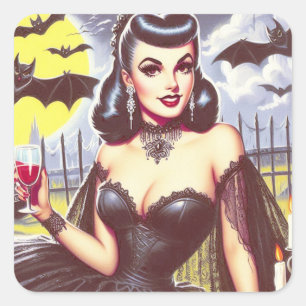 Retro Goth Vampire Pin-up Square Sticker