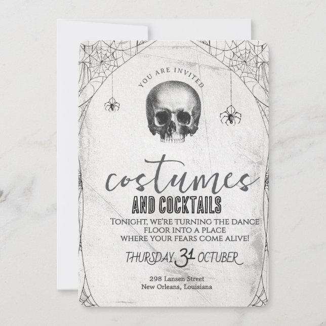 Retro Gothic Skull Dance Halloween Party Invitation (Front)