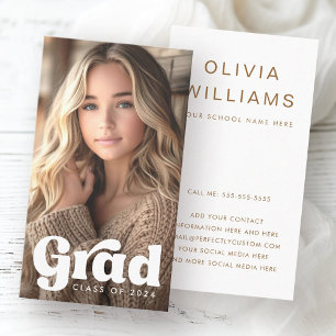 Retro grad student graduation networking photo business card