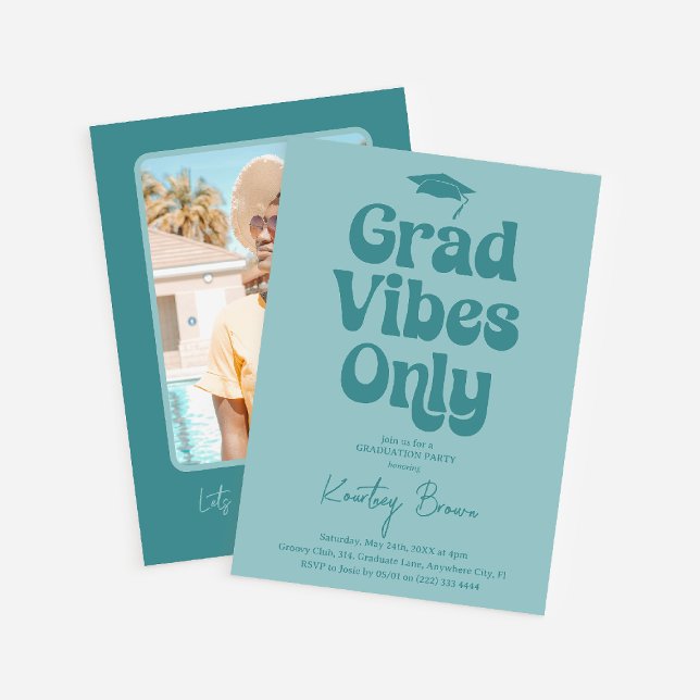 Retro Grad Vibes Only Graduation Party Invitation (Creator Uploaded)