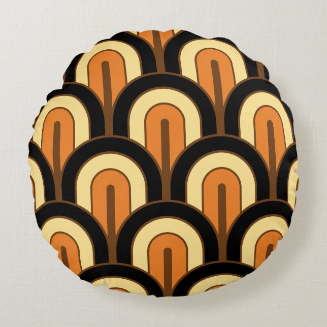 Retro Gradated Geometric Fan Pattern Round Cushion (Front)