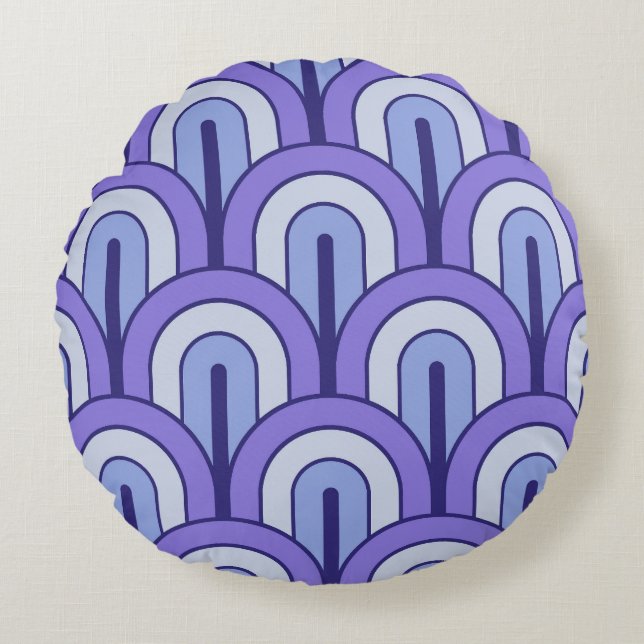 Retro Gradated Geometric Fan Pattern Round Cushion (Front)
