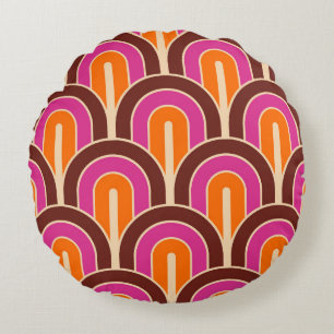 Retro Gradated Geometric Fan Pattern Round Cushion
