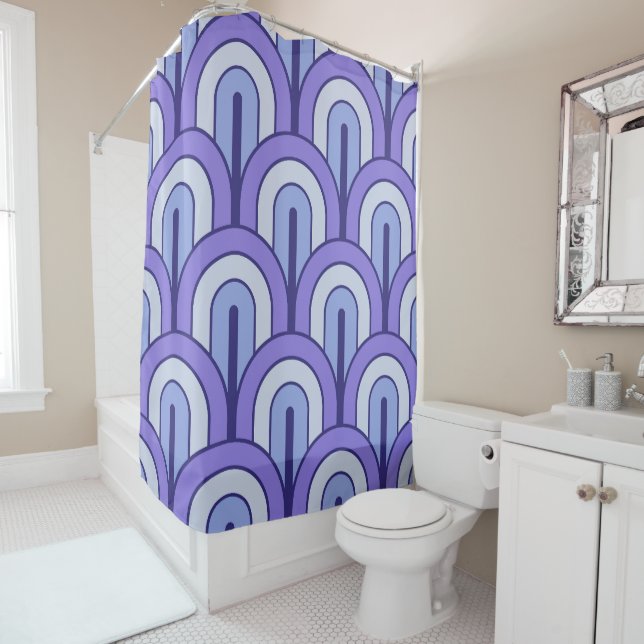 Retro Gradated Geometric Fan Pattern Shower Curtain (In Situ)