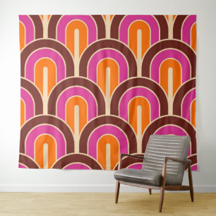 Retro Gradated Geometric Fan Pattern Tapestry