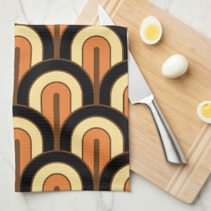 Retro Gradated Geometric Fan Pattern Tea Towel