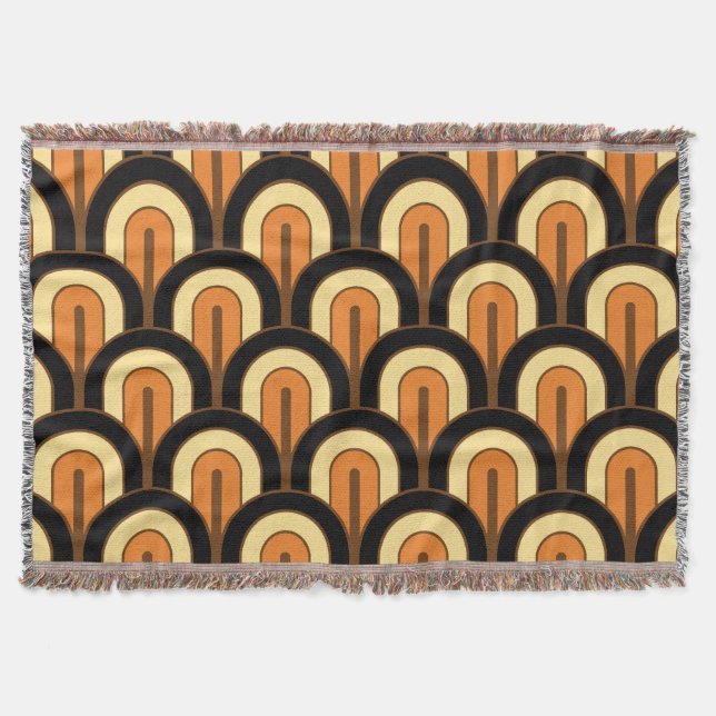 Retro Gradated Geometric Fan Pattern Throw Blanket (Front)
