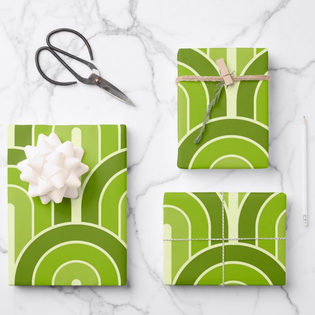 Retro Gradated Geometric Fan Pattern Wrapping Paper Sheet (Front)