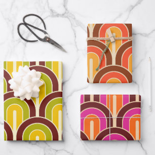 Retro Gradated Geometric Fan Pattern Wrapping Paper Sheet