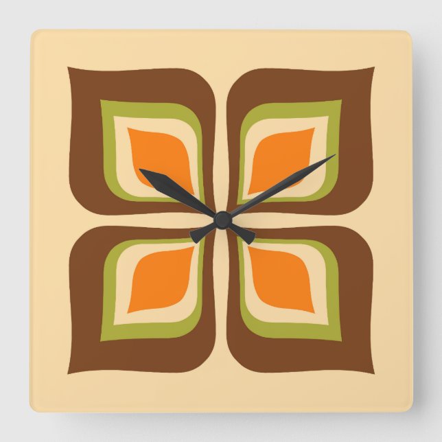 Retro Gradient Autumn Leaves pattern Square Wall Clock (Front)