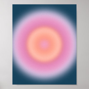 Retro Gradient Dark Blue And Pink Abstract Aura Poster
