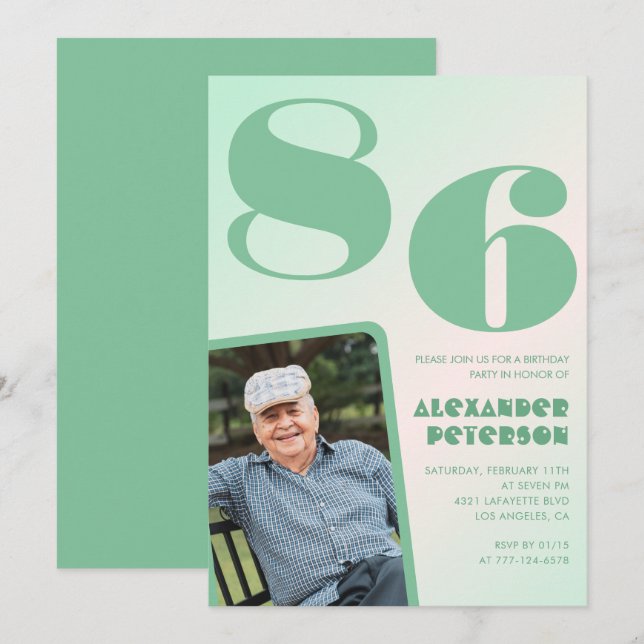 Retro Gradient for him Photo 86th birthday Invitation (Front/Back)