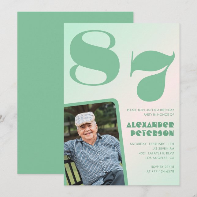 Retro Gradient for him Photo 87th birthday Invitation (Front/Back)