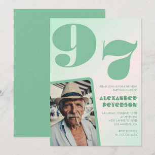 Retro Gradient for him Photo 97th birthday Invitation