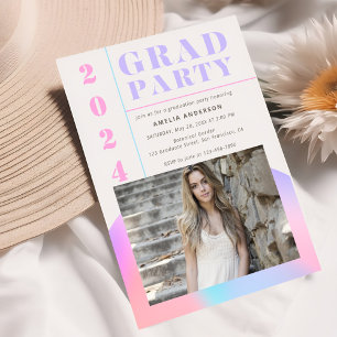 Retro Gradient Photo Graduation Party Invitation