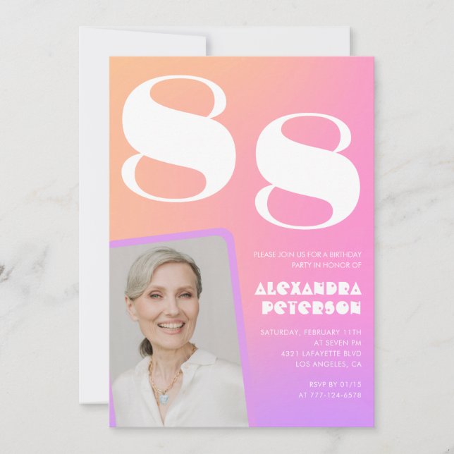 Retro Gradient Pink 88th birthday Invitation (Front)