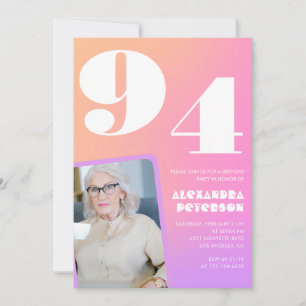 Retro Gradient Pink 94th birthday Invitation