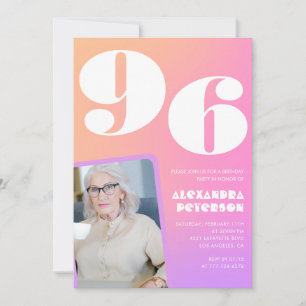 Retro Gradient Pink 96th birthday Invitation