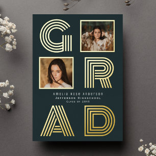 Retro Graduate Foil Graduation Photo Announcement