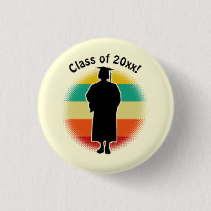 Retro Graduation Graduate Cap & Gown Woman Girl 3 Cm Round Badge