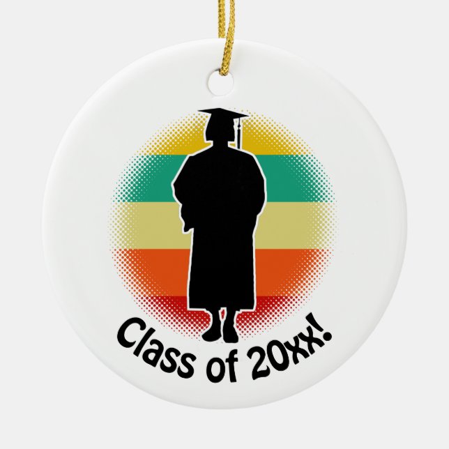 Retro Graduation Graduate Cap & Gown Woman Girl Ceramic Ornament (Front)