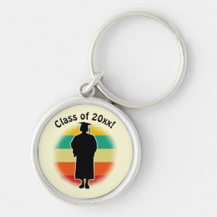 Retro Graduation Graduate Cap & Gown Woman Girl Key Ring