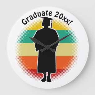 Retro Graduation Graduate Cap & Gown Woman Girl Large Clock