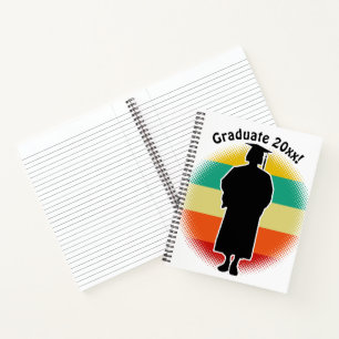 Retro Graduation Graduate Cap & Gown Woman Girl Notebook